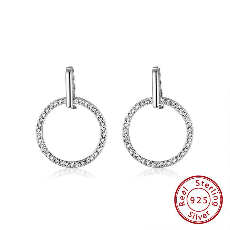 S925 Sterling Silver Diamond Stud Earrings – Elegant Hollow Circle Design for Women