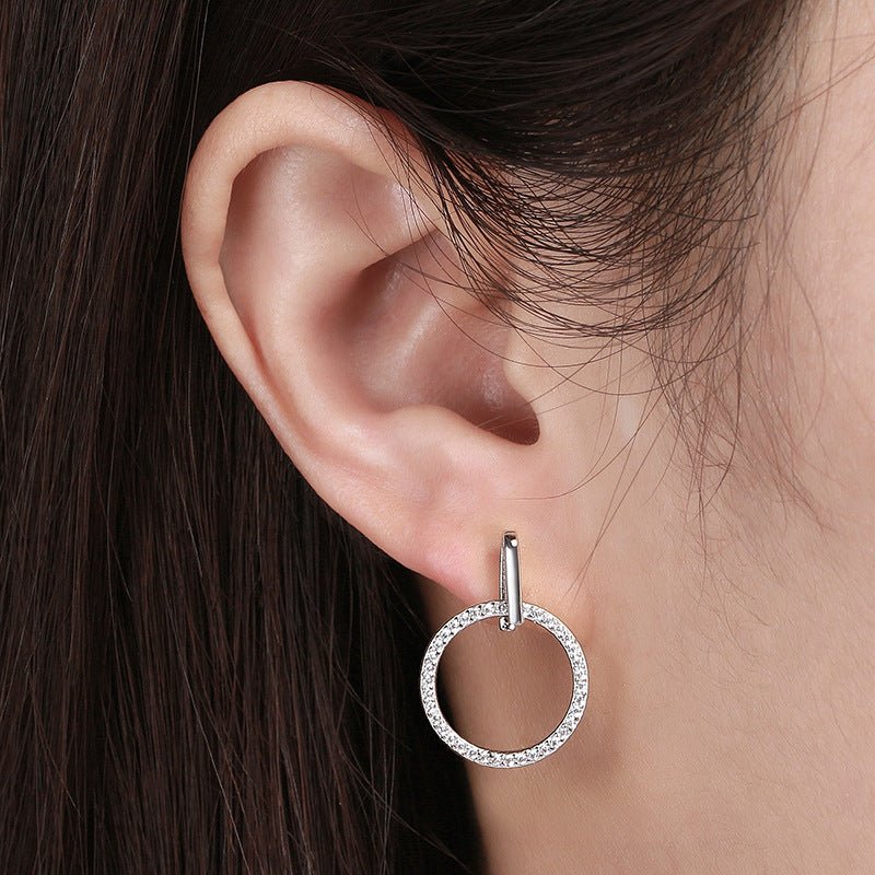 S925 Sterling Silver Diamond Stud Earrings – Elegant Hollow Circle Design for Women