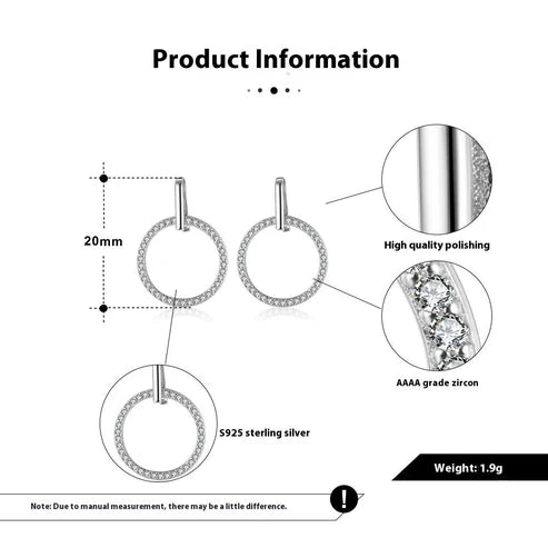 S925 Sterling Silver Diamond Stud Earrings – Elegant Hollow Circle Design for Women