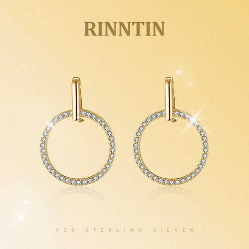 S925 Sterling Silver Diamond Stud Earrings – Elegant Hollow Circle Design for Women